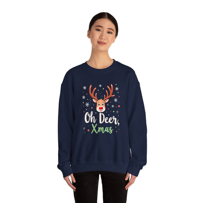 Christmas Sweatshirt - "Oh Deer, Xmas" Reindeer Holiday Crewneck