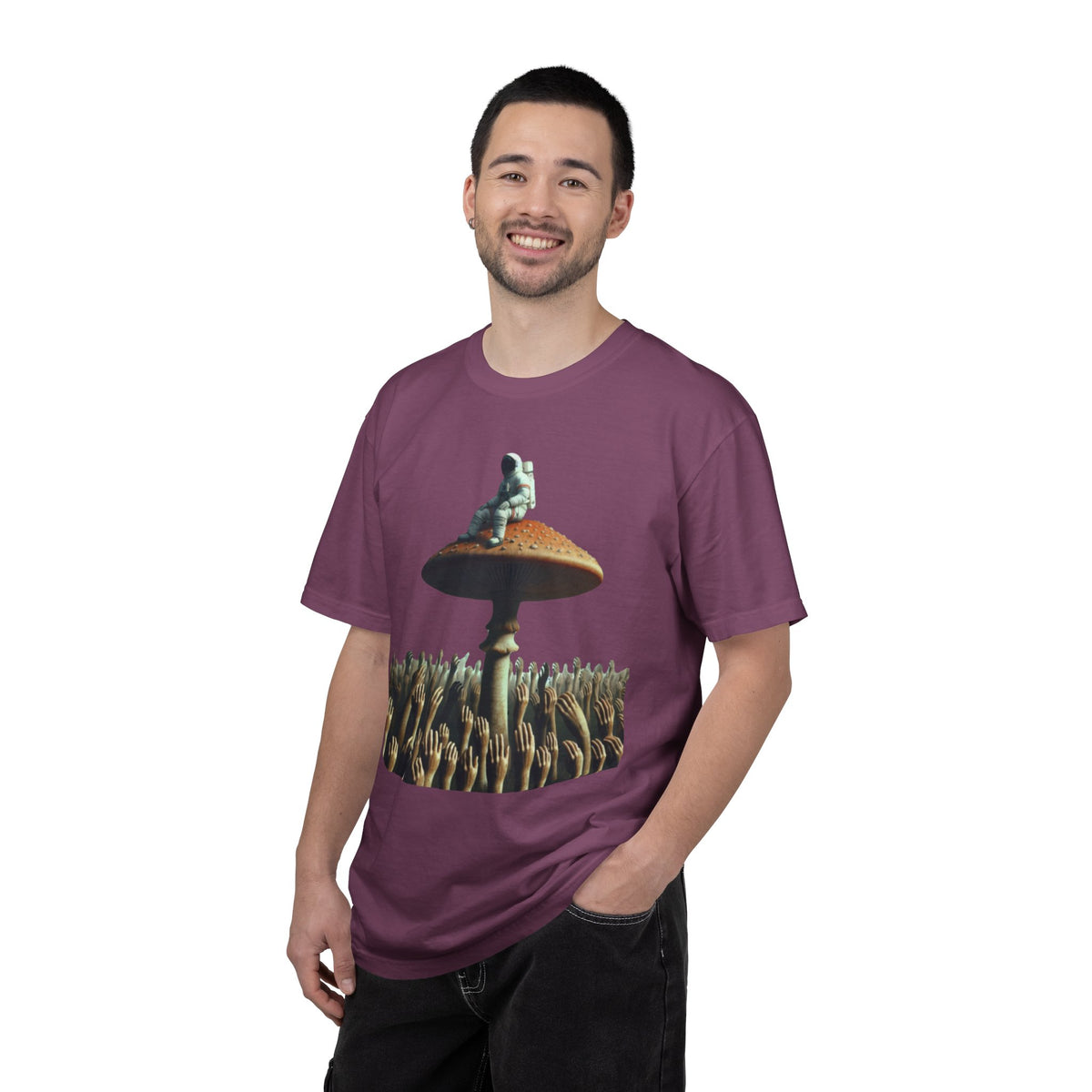 Astronaut on Mushroom, T-Shirt Psychedelic Explorer Unisex Faded Shirt