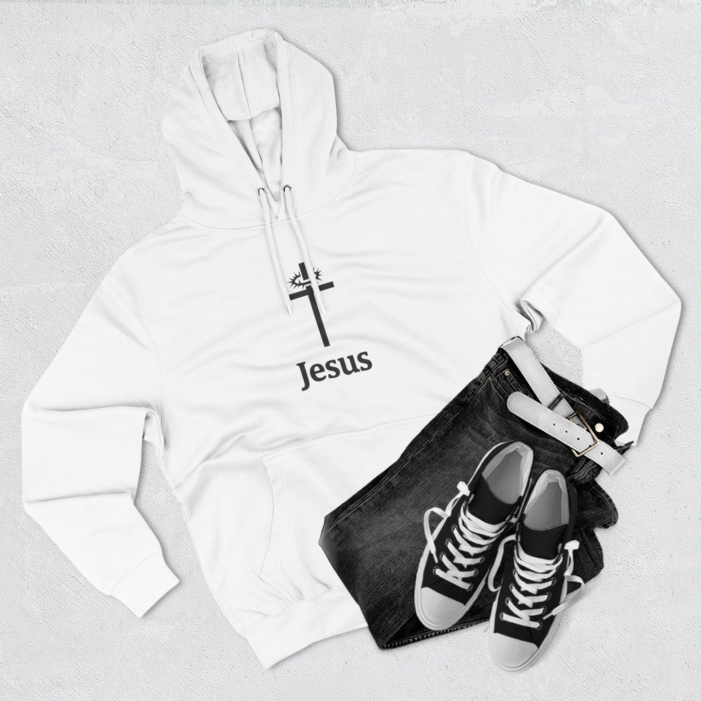 Jesus Cross Minimalist Hoodie — Faith Graphic Fleece Pullover