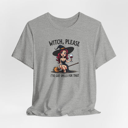 Witch, Please Tee — Cute Pinup Witch Graphic T‑Shirt ("I’ve Got Spells For That")