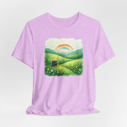 Rainbow with pot of gold, Unisex Jersey Short Sleeve Tee
