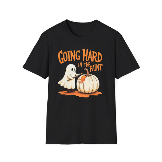 Halloween Ghost painting, T-Shirt, Fun Halloween Shirt, Unisex Softstyle Tee, Autumn Apparel, Pumpkin Design Tee