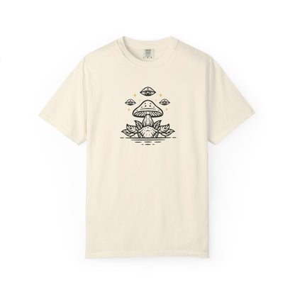 Mushroom Gift from Visitors, Unisex Garment-Dyed T-shirt - Psychonaut Swag