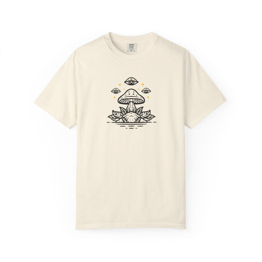 Mushroom Gift from Visitors, Unisex Garment-Dyed T-shirt - Psychonaut Swag