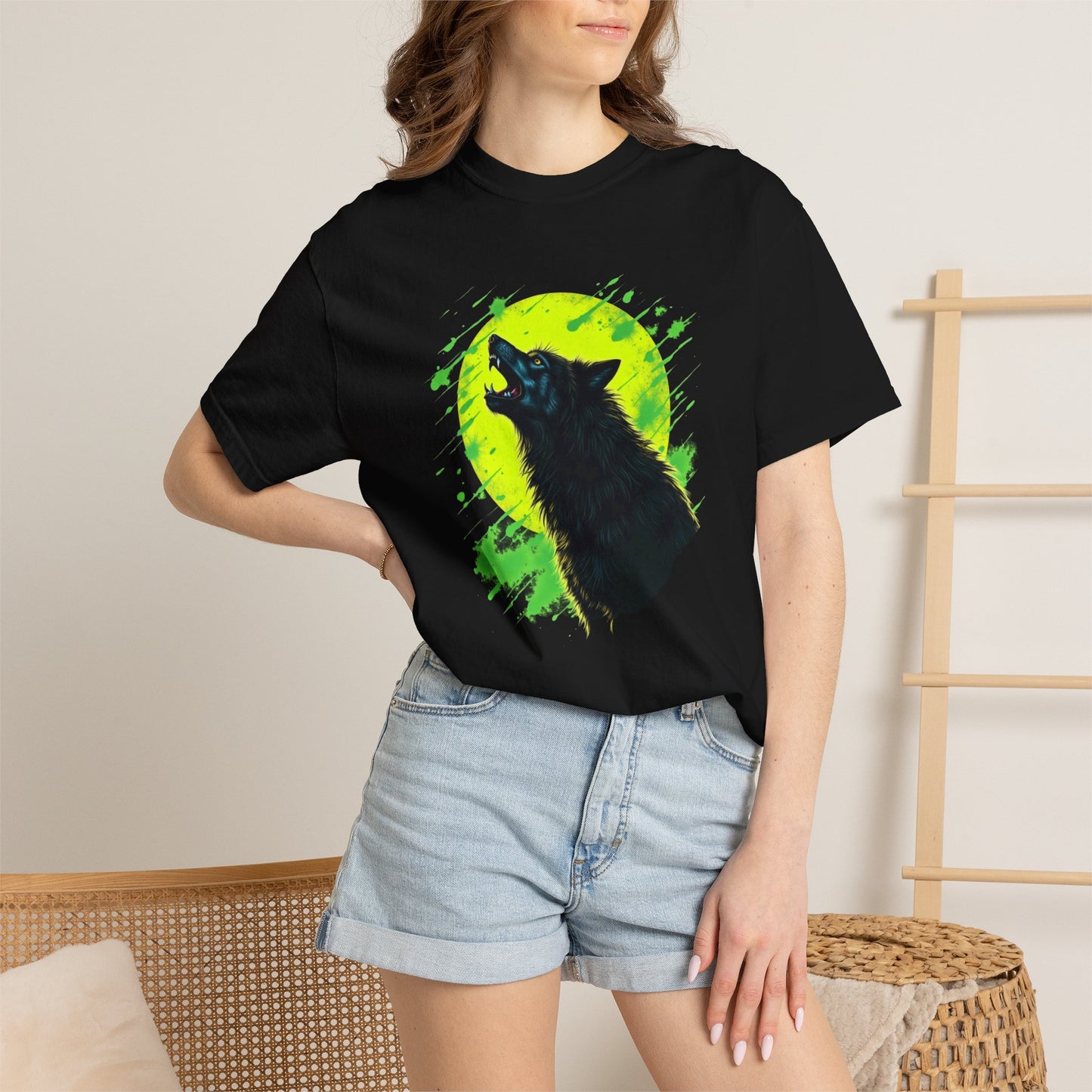 Wolf Howl T-Shirt — Neon Moon Graphic Tee for Nature Lovers