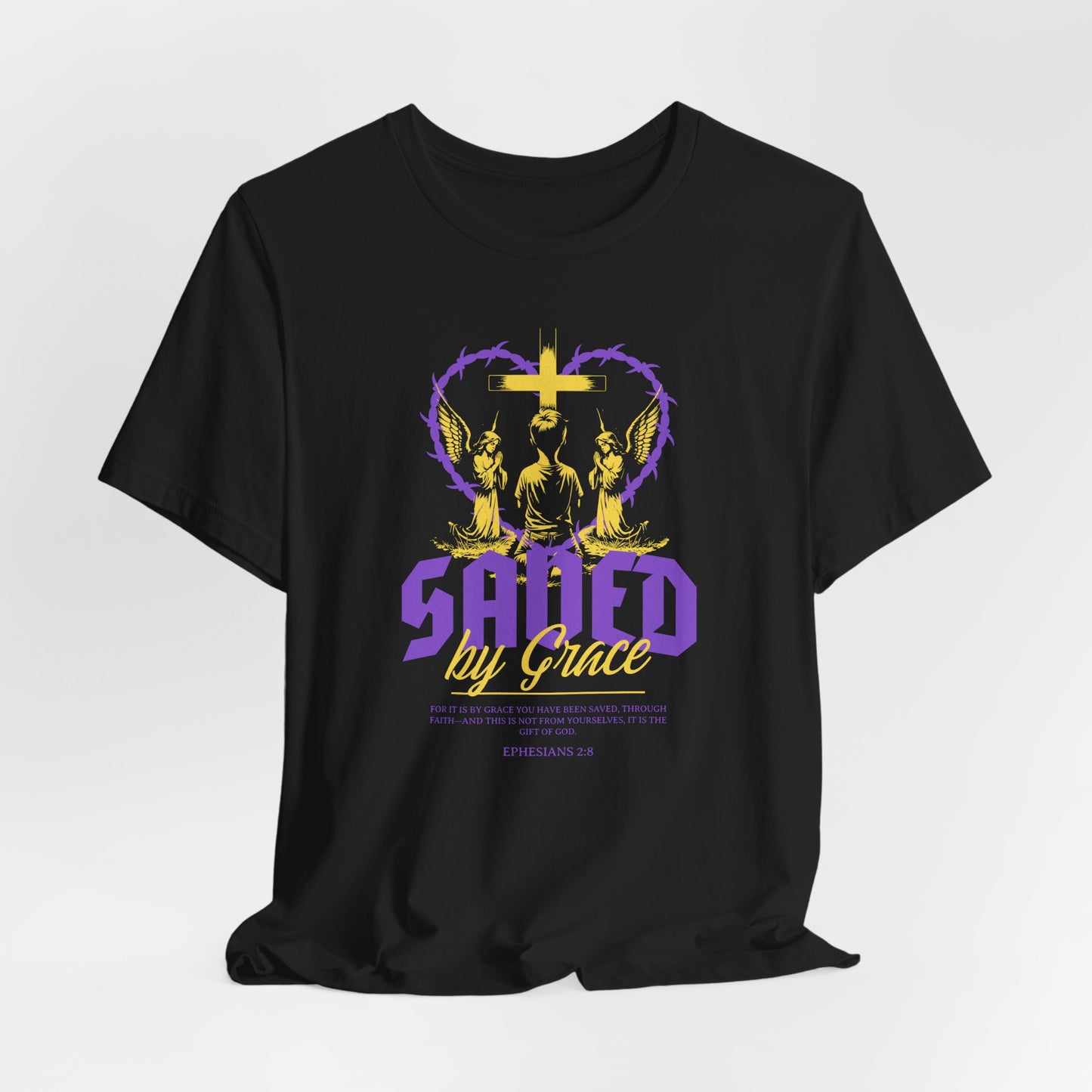 Saved by Grace T‑Shirt — Christian Faith Heart Design