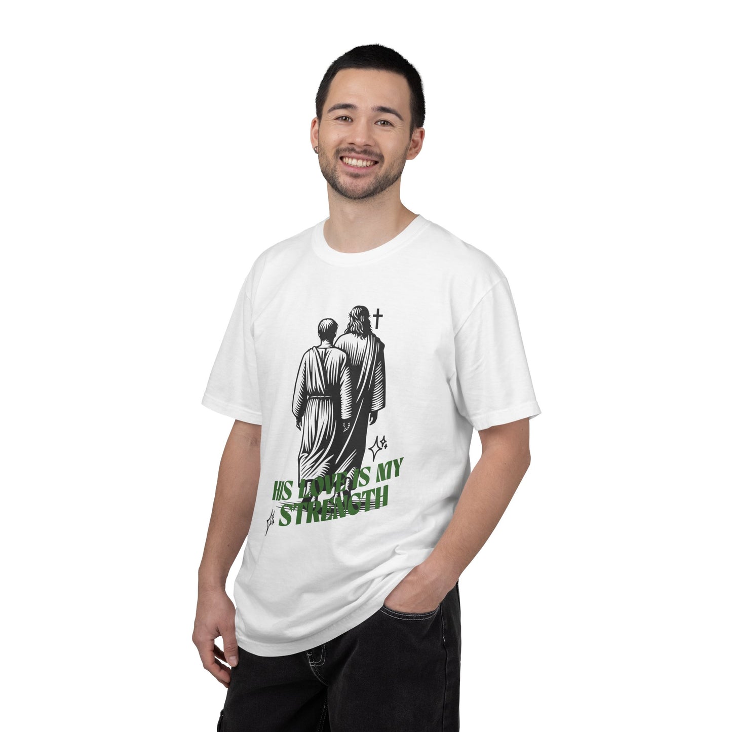 Christian T-Shirt — "His Love Is My Strength" Graphic Tee