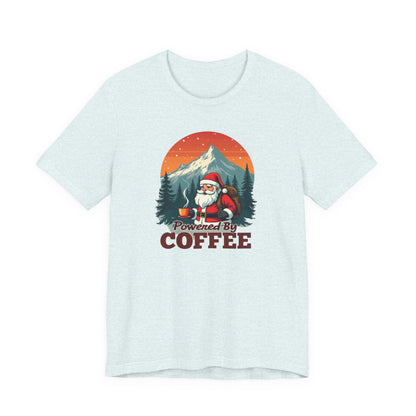 Coffee-Powered Santa T-Shirt — "Powered by Coffee" Holiday Tee