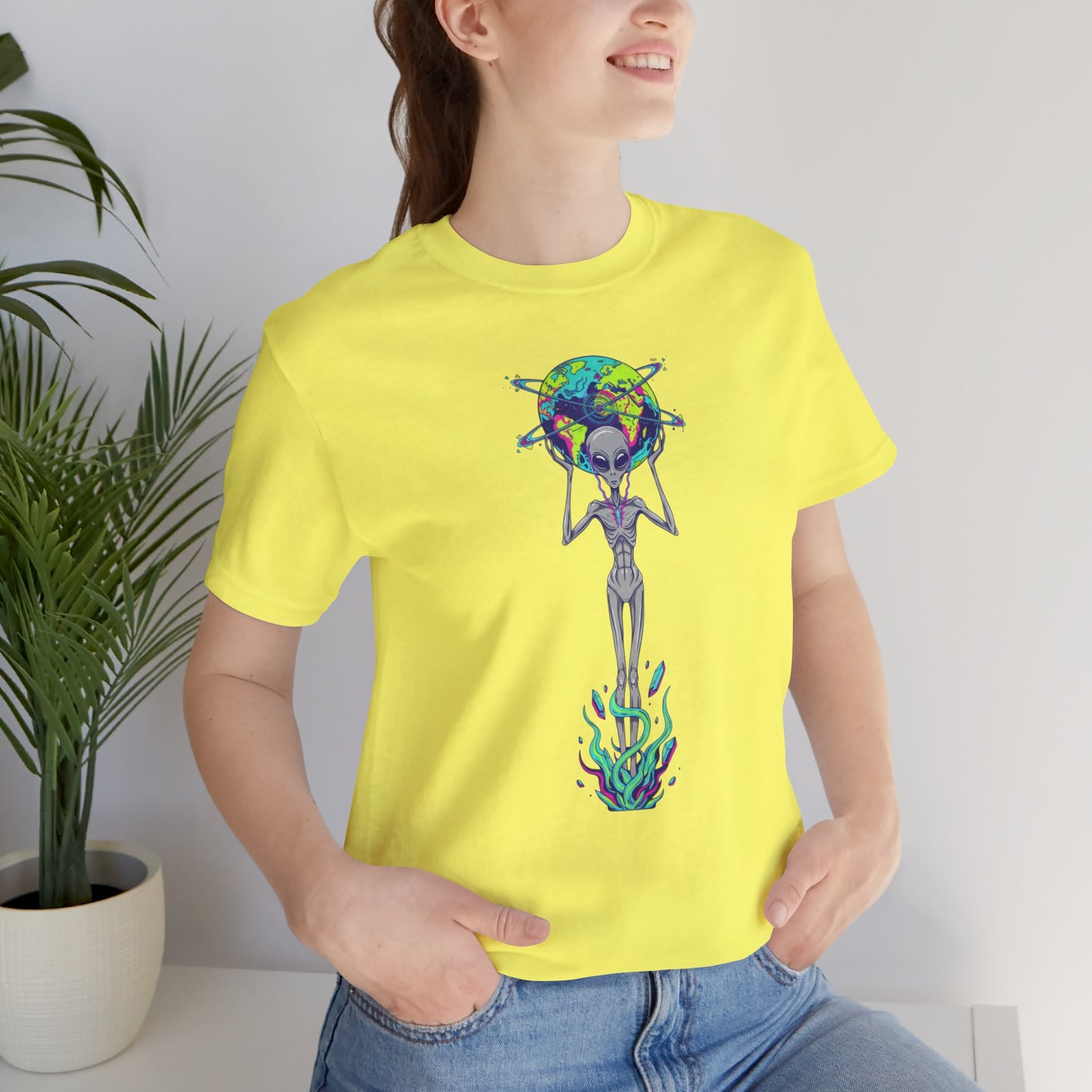 Alien Holding Earth Graphic Tee — Cosmic Sci‑Fi Alien Shirt
