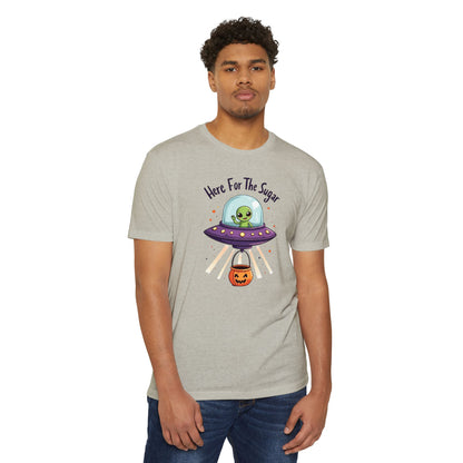 Halloween Alien T-Shirt — "Here For The Sugar" Cute UFO Trick-or-Treat Tee