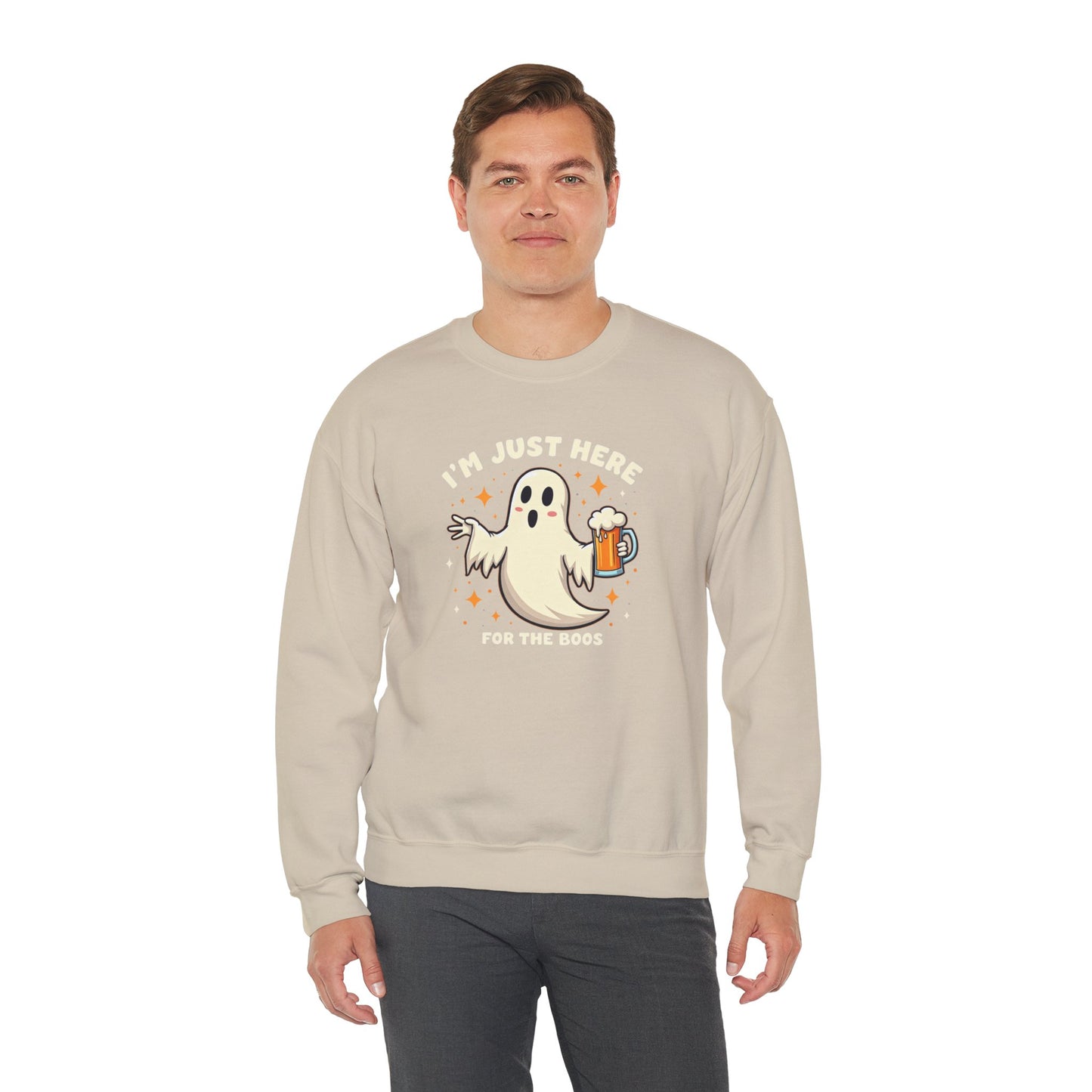 Halloween Ghost Sweatshirt — "I'm Just Here for the Boos" Cozy Crewneck