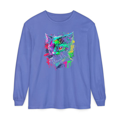 Psychedelic Cat, Unisex Garment-dyed Long Sleeve T-Shirt