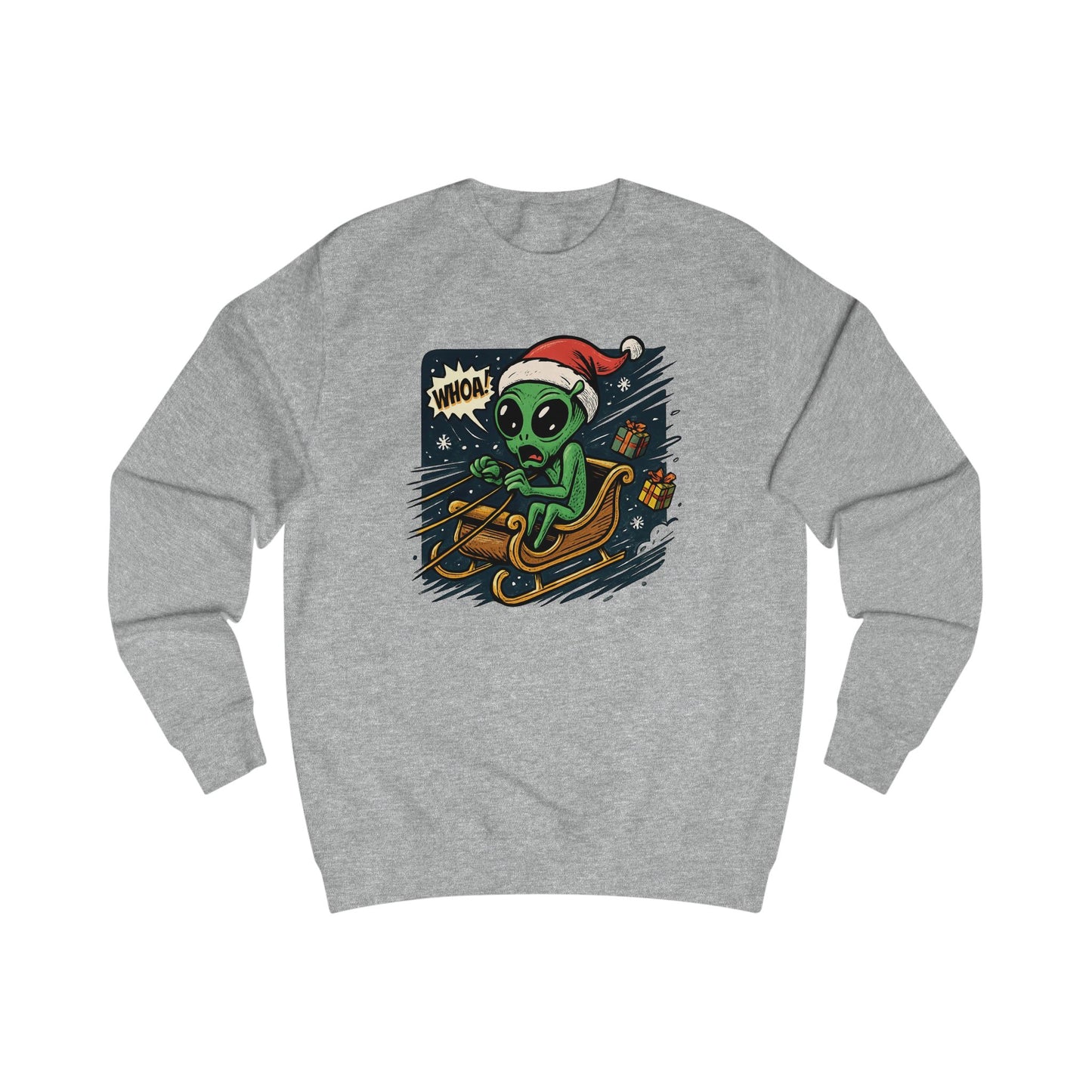 Alien Santa Sled Sweatshirt — Funny Christmas UFO Holiday Crewneck