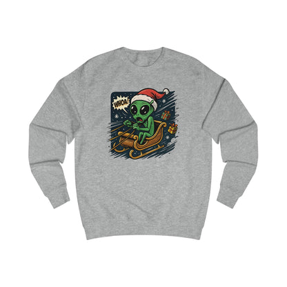 Alien Santa Sled Sweatshirt — Funny Christmas UFO Holiday Crewneck