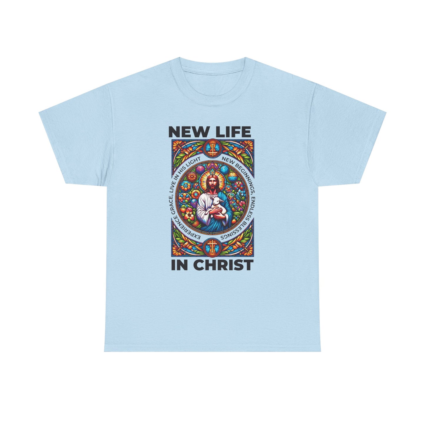 New Life In Christ T-Shirt — Christian Faith Graphic Tee (Stained Glass Jesus)