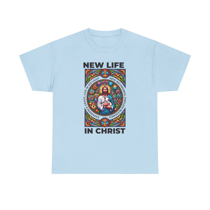 New Life In Christ T-Shirt — Christian Faith Graphic Tee (Stained Glass Jesus)
