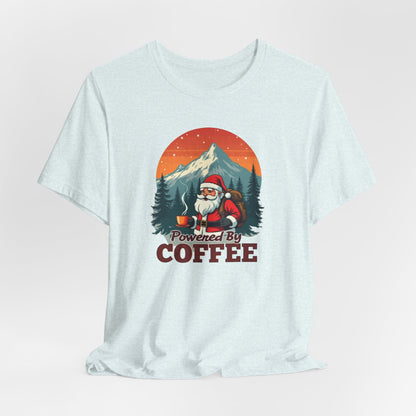 Coffee-Powered Santa T-Shirt — "Powered by Coffee" Holiday Tee