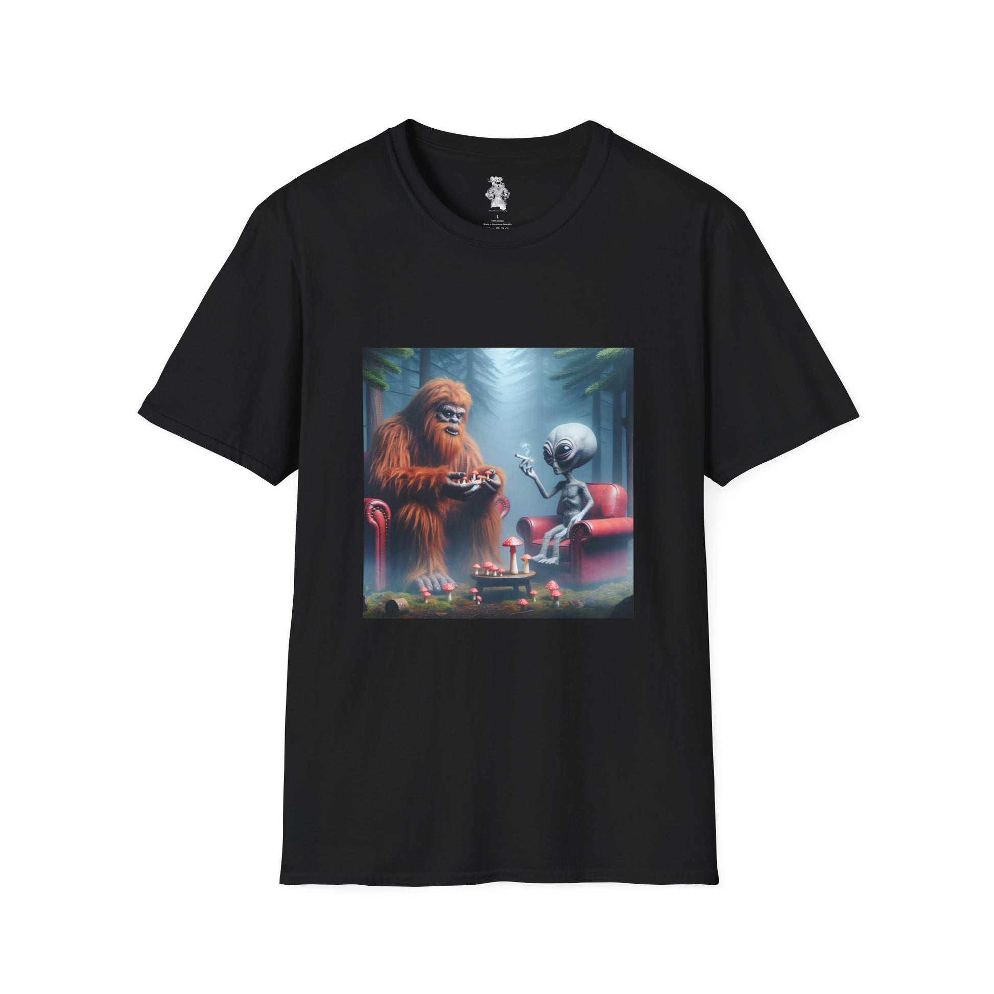 Unisex Tee - Mystical Bigfoot and Alien Encounter in the Woods - Psychonaut Swag