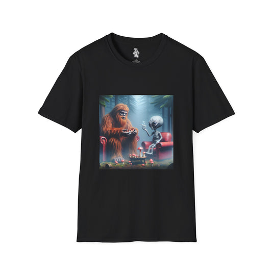Unisex Tee - Mystical Bigfoot and Alien Encounter in the Woods - Psychonaut Swag