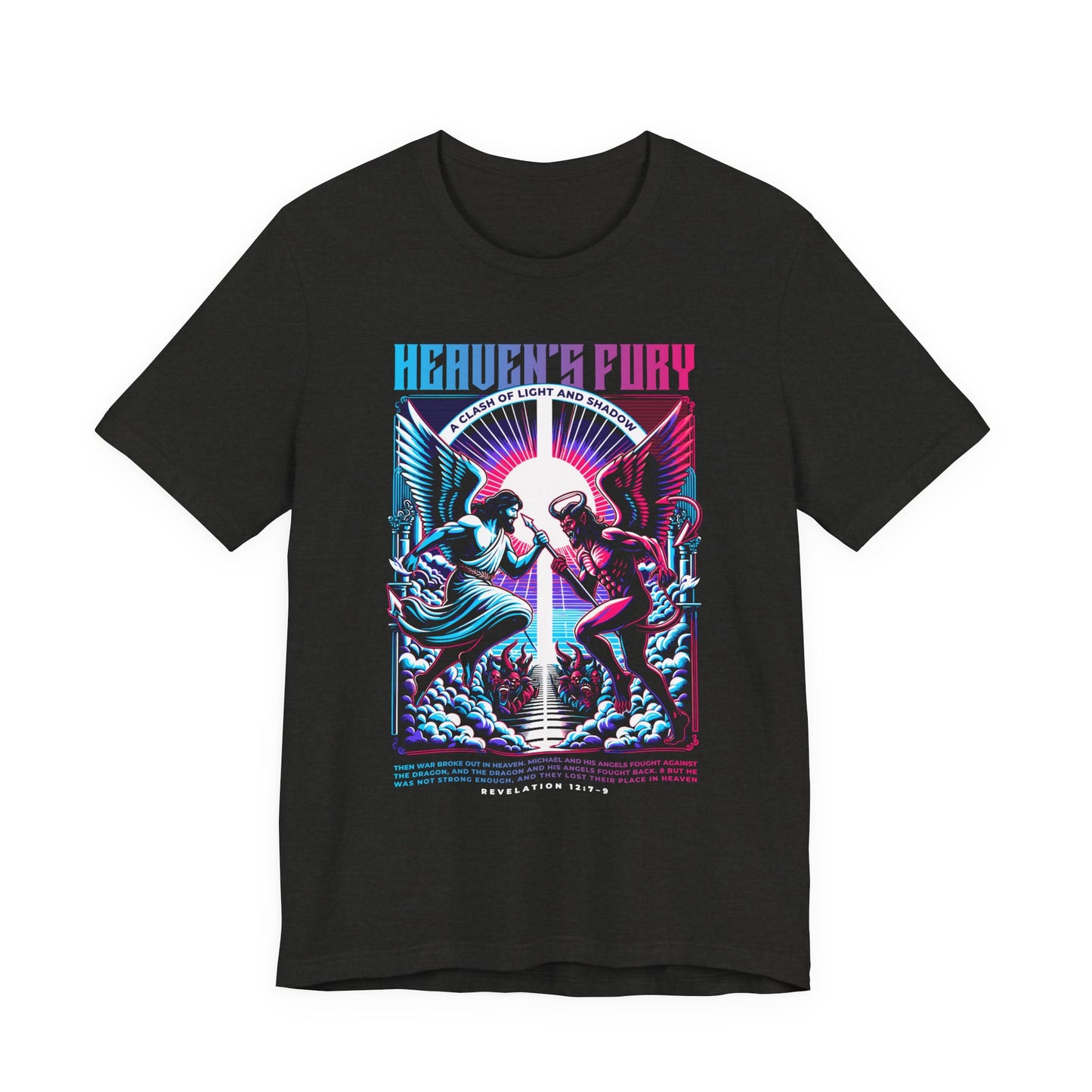 Heaven's Fury Graphic Tee — Neon Angel vs Demon Battle T-Shirt