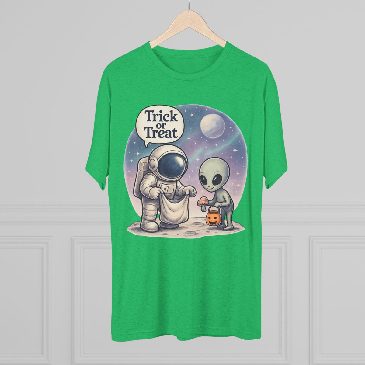 Space Trick or Treat Crew Tee, Halloween T-Shirt, Space Theme Shirt, Unisex Graphic Tee, Fun Costume Tee, Gift for Space Lovers