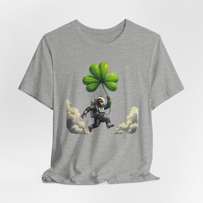 Astronaut Chimp T-Shirt — Floating in Clouds with Shamrock