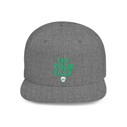 Fix Your Face-Leah, Flat Bill Snapback Cap, Trendy Snapback Hat, Funny Quote Hat, Casual Streetwear Cap, Unique Gift for Friends