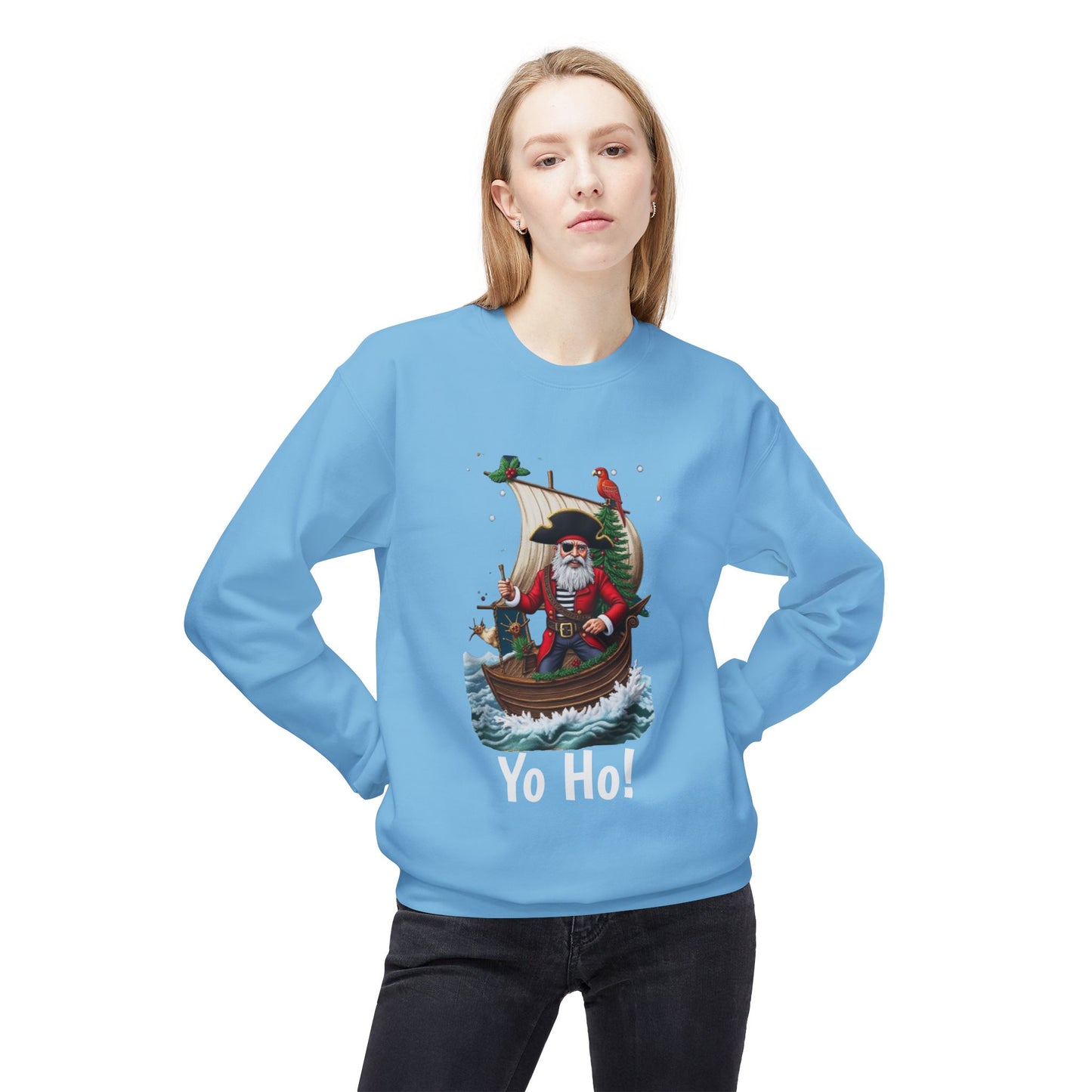 Santa Pirate, Yo Ho, Crewneck Sweatshirt — Nautical Christmas Holiday Sweater