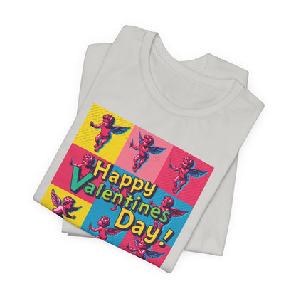 Valentine's Day Pop Art Tee — "Happy Valentine's Day!" Cupid Graphic Shirt