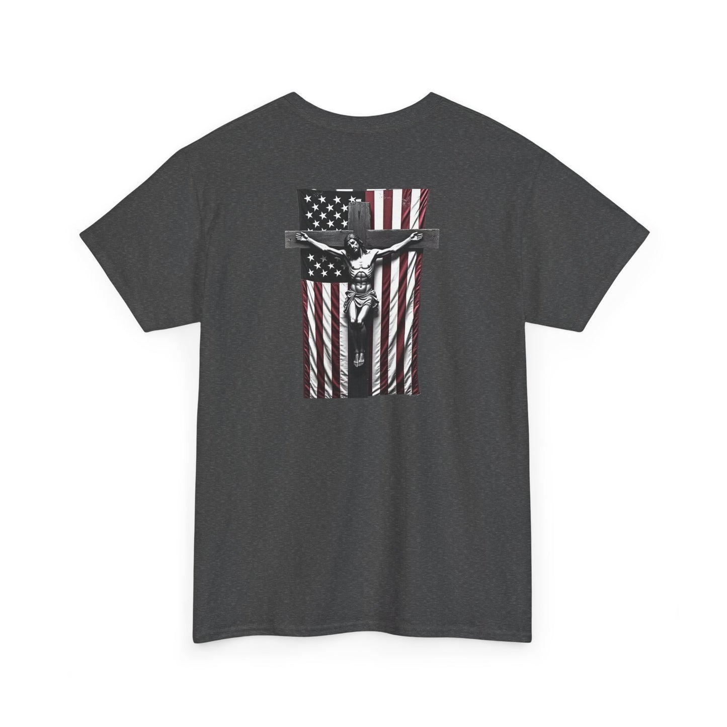 A Christian Nation T-Shirt — Crucifix Over American Flag Graphic Tee