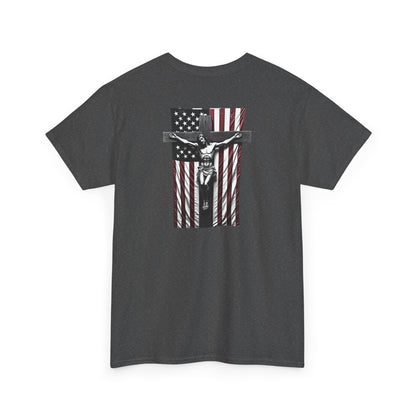 A Christian Nation T-Shirt — Crucifix Over American Flag Graphic Tee