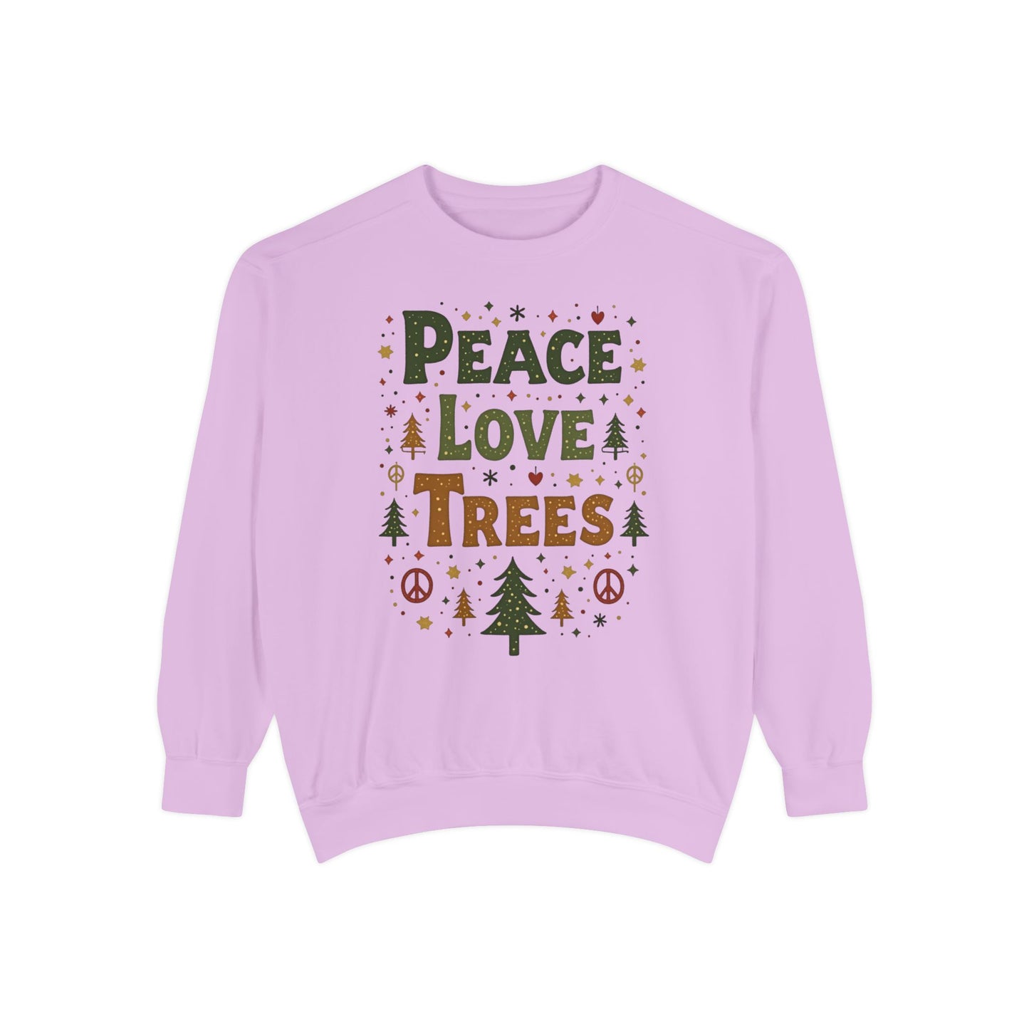 Peace Love Trees Sweatshirt — Eco Holiday Tree Graphic Sweatshirt