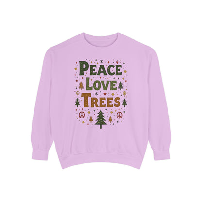 Peace Love Trees Sweatshirt — Eco Holiday Tree Graphic Sweatshirt