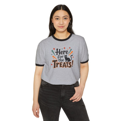 Here for the Treats! Halloween Cat Ringer T-Shirt