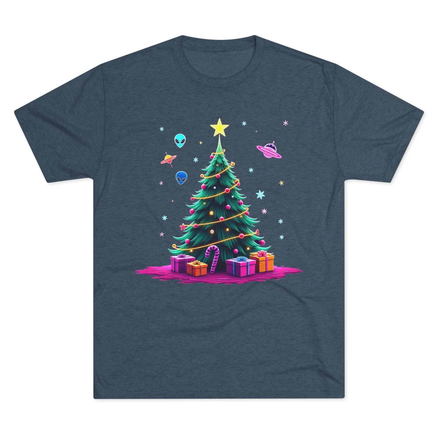 Alien visitors Christmas tree, Unisex Tri-Blend Crew Tee