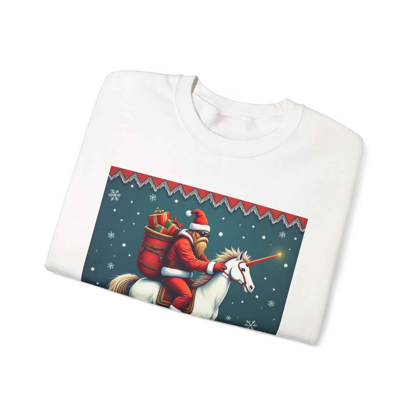 Santa Squatch on Unicorn, Unisex Heavy Blend™ Crewneck Sweatshirt