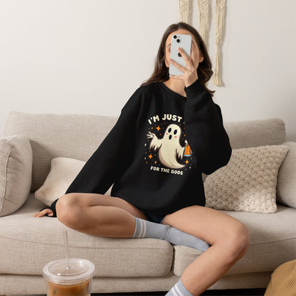 Halloween Ghost Sweatshirt — "I'm Just Here for the Boos" Cozy Crewneck