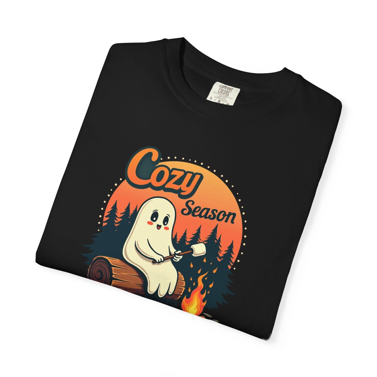 Cozy Season Ghost Tee — Campfire Autumn Graphic T-Shirt