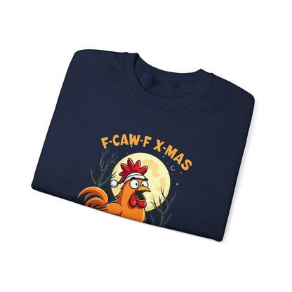 Christmas Rooster Sweatshirt - "F-CAW-F X-MAS" Funny Holiday Crewneck