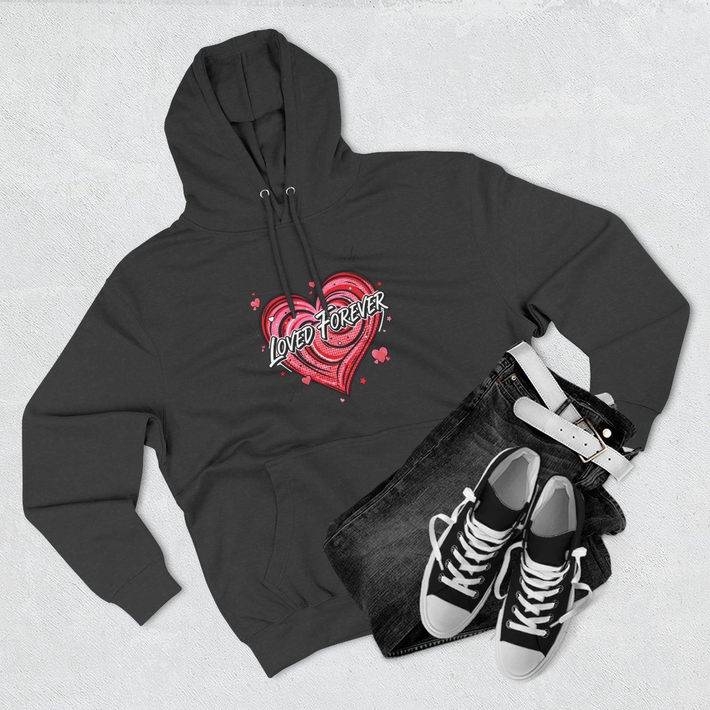 Love Forever Heart Hoodie — Vintage Tattoo Style Valentine's Sweatshirt