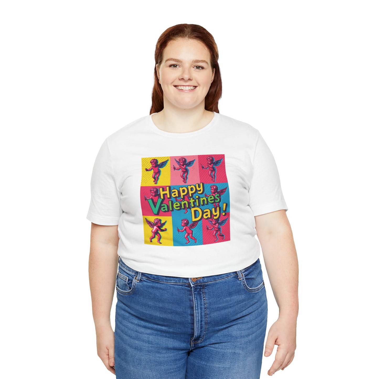 Valentine's Day Pop Art Tee — "Happy Valentine's Day!" Cupid Graphic Shirt