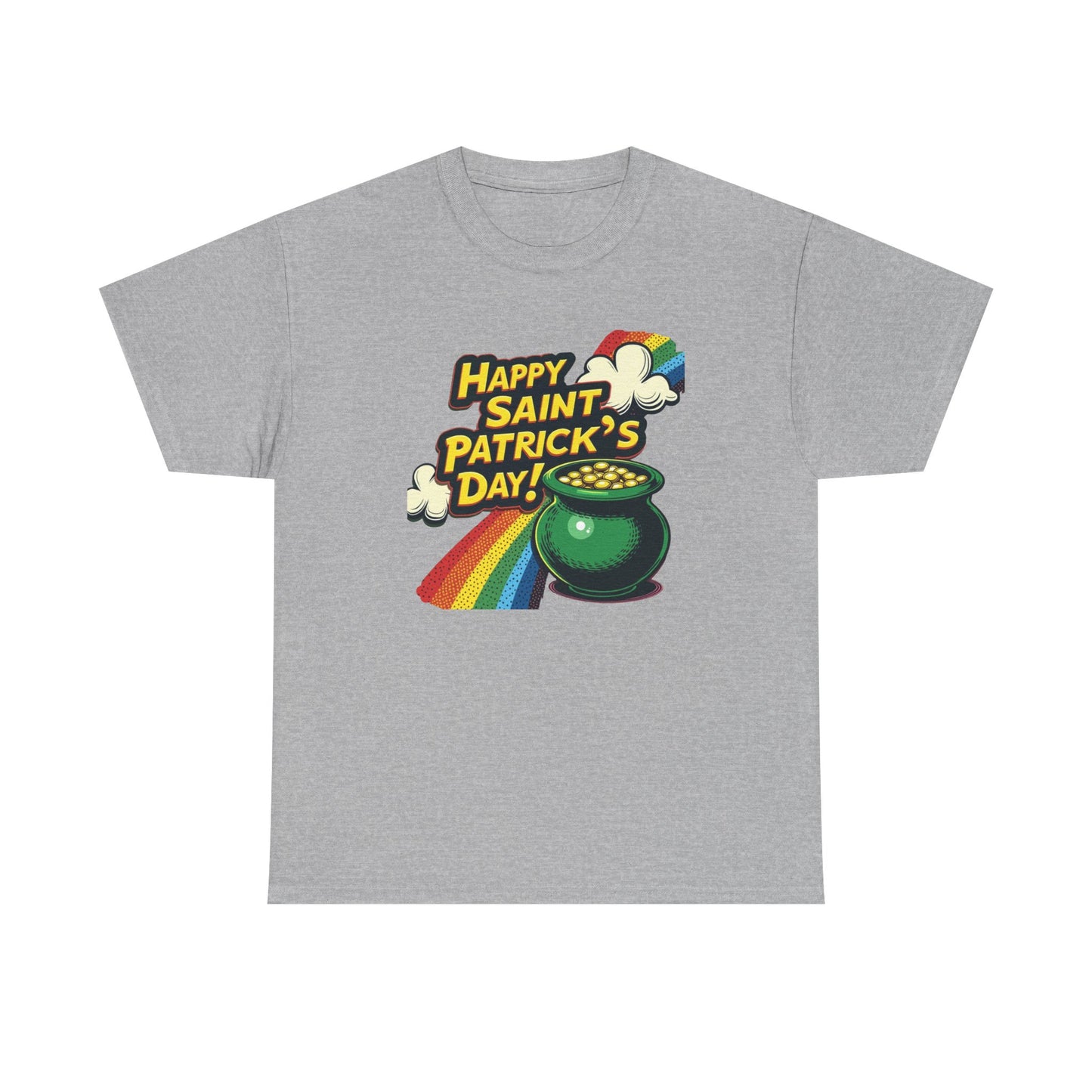 Saint Patrick's Day Tee — "Happy Saint Patrick's Day!" Pot of Gold Rainbow T-Shirt