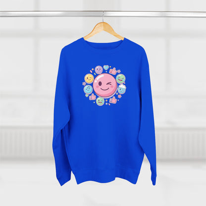 Emoji Smile Crewneck Sweatshirt — Cute Winking Face & Icon Circle Design