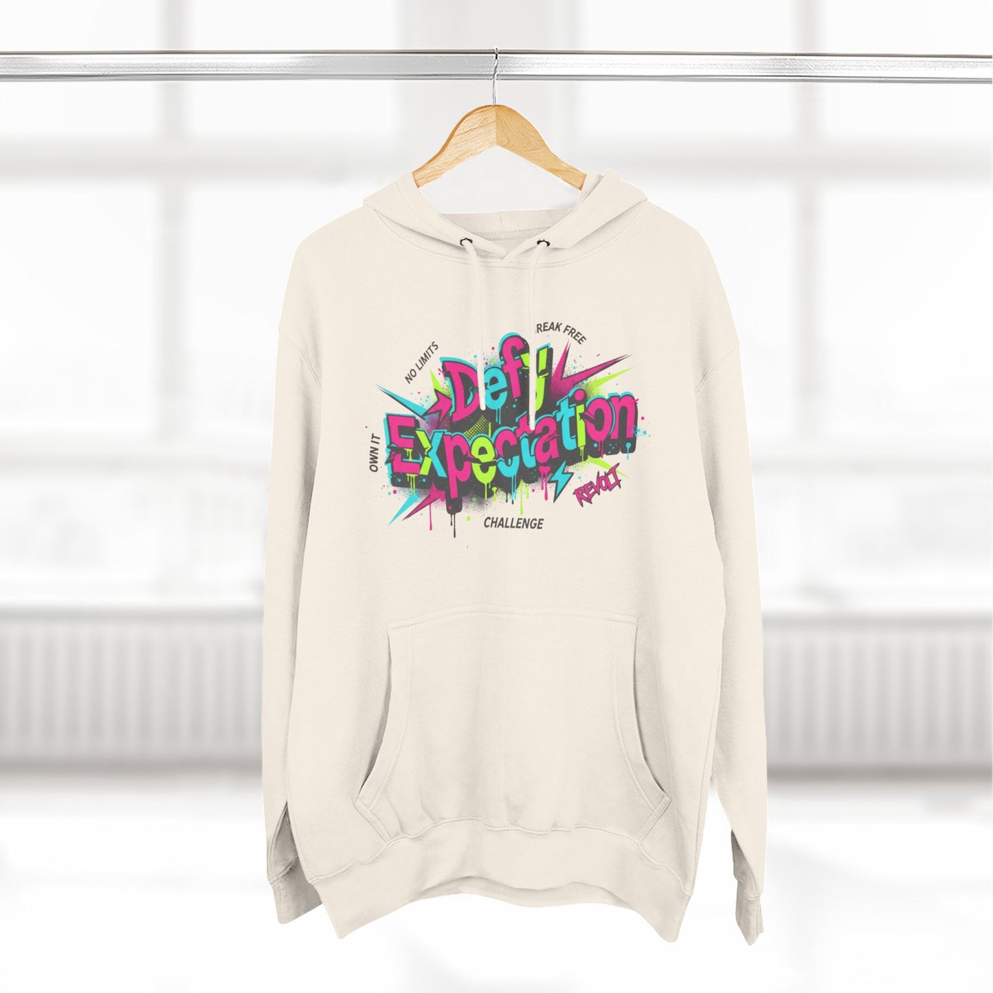 Expectation vs Reality Hoodie — Retro 90s Graffiti 'Defy Expectation' Pullover