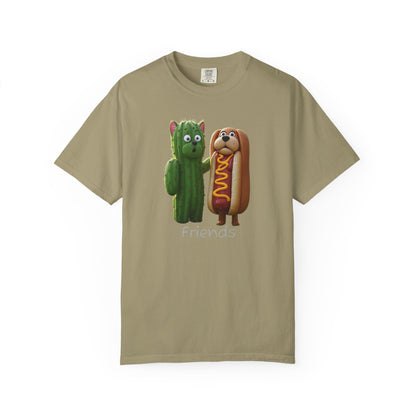 Friends Cactus and Hot Dog, Cartoon T-Shirt, Cute Tee for Kids and Adults, Humorous Gift for Food Lovers, Summer Casual Wear, Birthday Gift