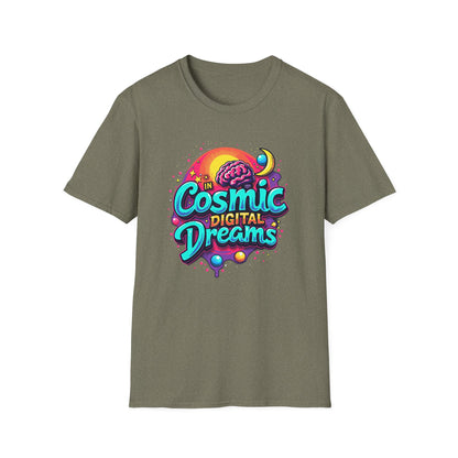 Cosmic Digital Dreams Unisex Softstyle T-Shirt - Vibrant Space-Inspired Design - Psychonaut Swag
