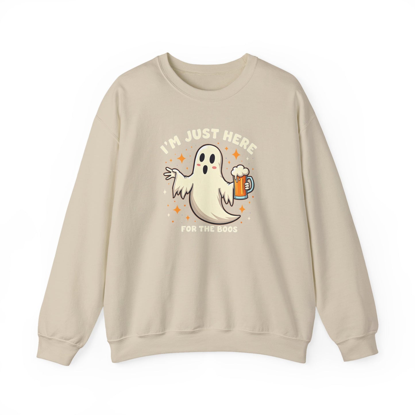 Halloween Ghost Sweatshirt — "I'm Just Here for the Boos" Cozy Crewneck