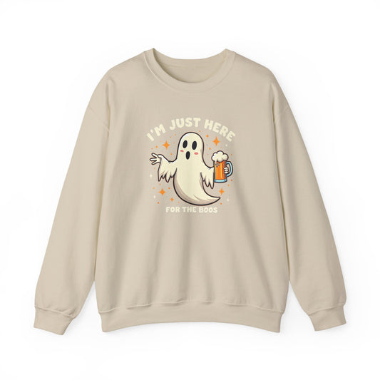 Halloween Ghost Sweatshirt — "I'm Just Here for the Boos" Cozy Crewneck
