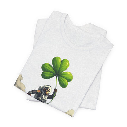 Astronaut Chimp T-Shirt — Floating in Clouds with Shamrock