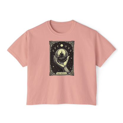 Witch Tarot Boxy Tee - Mystic Crystal Ball Graphic Women’s Crop Shirt